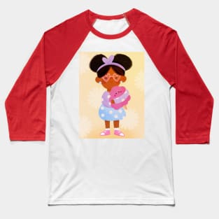 Adorable Black Girl with Cotton Candy - Sweet Floral Art Baseball T-Shirt